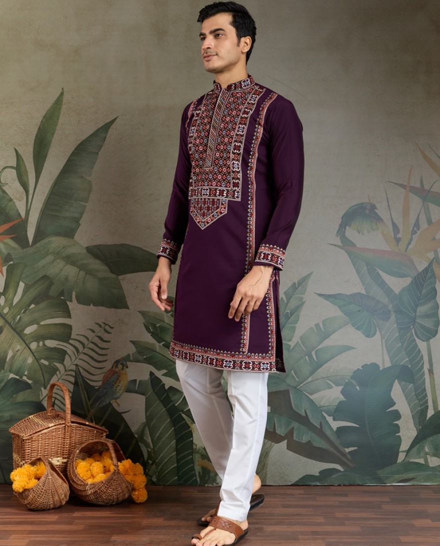 61302-purple - Colors of Tradition –  Purple Statement Kurtas for Every Celebration